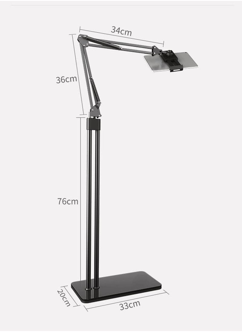 2 in 1 Tablet Stand Holder Adjustable for Bed Desk Phone Stand Holder Floor Stand (Black)