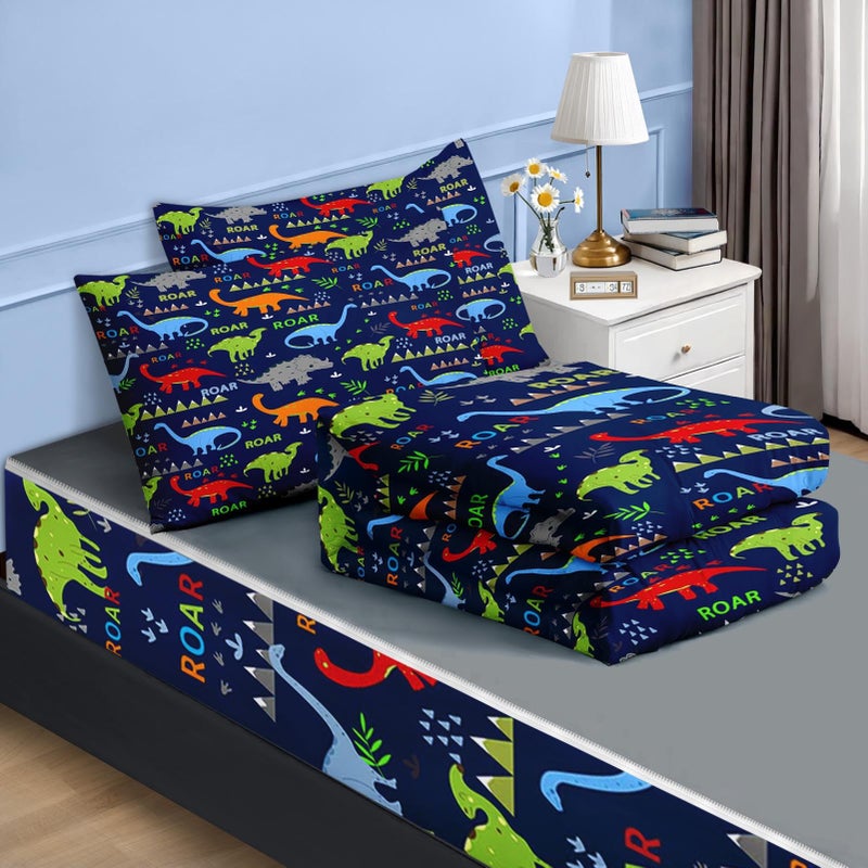 Nesker Zipper Bedding Twin Cartoon Dinosaur Zip Up Bedding Set for Boys and Kids, Wildlife Animal 3 Pcs Comforter Bed in a Bag with Fitted Sheet and 2 Pcs Pillowcases - Image 2