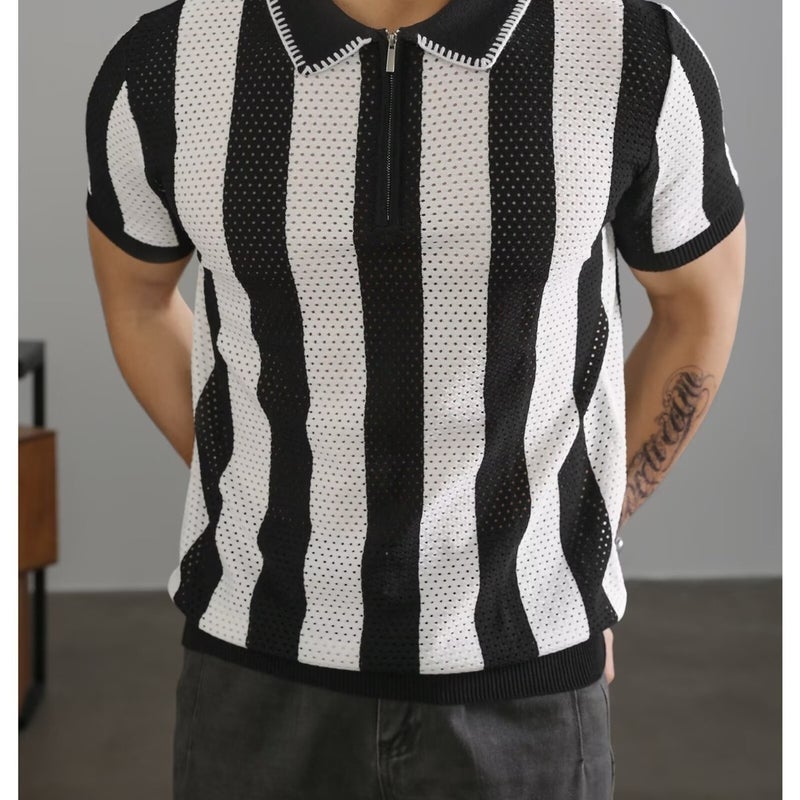 Men's Summer Knit Polo Shirt Short Sleeve Business Casual Turn-Down Collar T-Shirt - Image 2