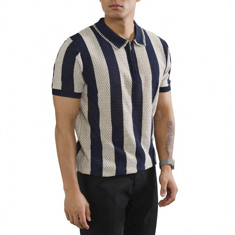 Men's Summer Knit Polo Shirt Short Sleeve Business Casual Turn-Down Collar T-Shirt - Image 1