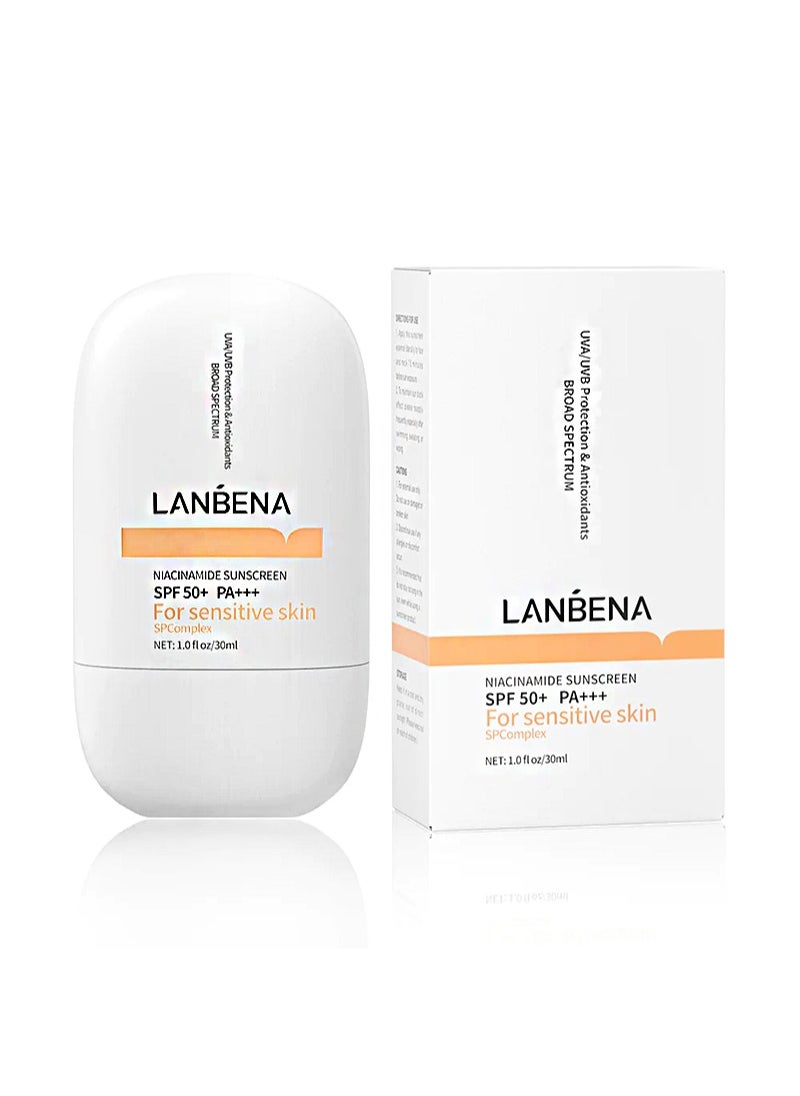 LANBENA - Niacinamide Sunscreen SPF 50+ PA+++，For sensitive SPCcomplex，UVA/UVB Protection & Antioxidants Broad Spectrum (30ml) - Image 1