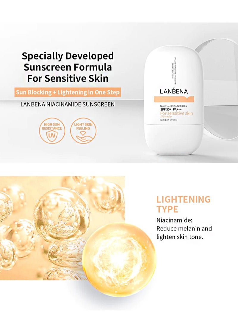 LANBENA - Niacinamide Sunscreen SPF 50+ PA+++，For sensitive SPCcomplex，UVA/UVB Protection & Antioxidants Broad Spectrum (30ml) - Image 1
