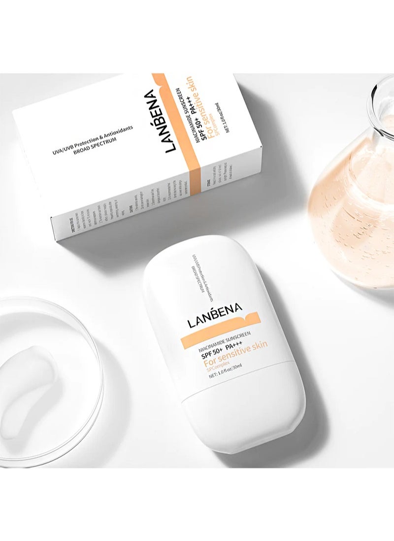 LANBENA - Niacinamide Sunscreen SPF 50+ PA+++，For sensitive SPCcomplex，UVA/UVB Protection & Antioxidants Broad Spectrum (30ml) - Image 1