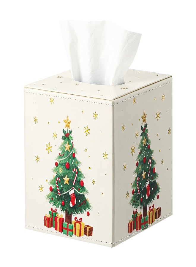 Luxspire Christmas Tissue Box Cover, 5.51" Square Tissue Box Cover with Magnetic Closure, Tissue Box Holder Christmas Decor for Living Room Bedroom Countertop Cars Hotels, Christmas Tree - Image 1