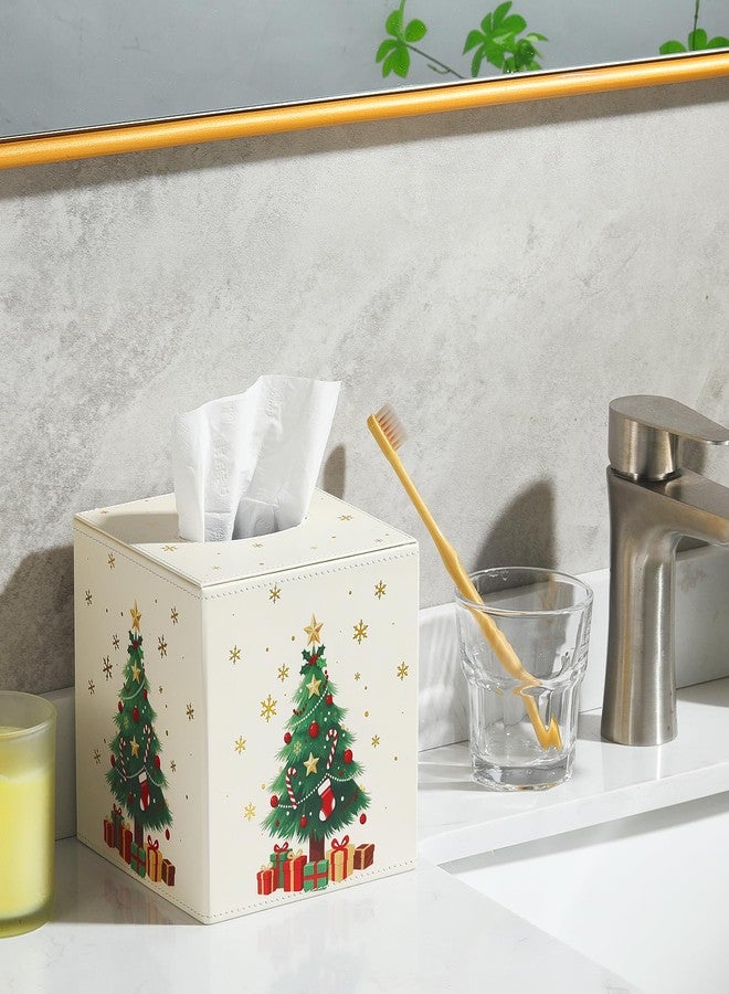Luxspire Christmas Tissue Box Cover, 5.51" Square Tissue Box Cover with Magnetic Closure, Tissue Box Holder Christmas Decor for Living Room Bedroom Countertop Cars Hotels, Christmas Tree - Image 3