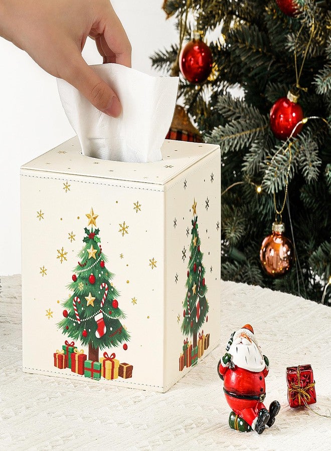 Luxspire Christmas Tissue Box Cover, 5.51" Square Tissue Box Cover with Magnetic Closure, Tissue Box Holder Christmas Decor for Living Room Bedroom Countertop Cars Hotels, Christmas Tree - Image 2