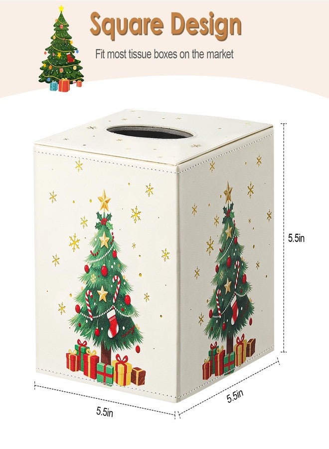Luxspire Christmas Tissue Box Cover, 5.51" Square Tissue Box Cover with Magnetic Closure, Tissue Box Holder Christmas Decor for Living Room Bedroom Countertop Cars Hotels, Christmas Tree - Image 5