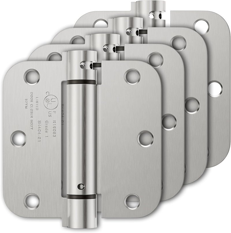 Luxbaro 4 Pack Self Closing Door Hinges, 3.5 Inch Spring Loaded Hinges with 5/8'' Radius Corners, Adjustable Tension for Garage, Front Door, Back Door, for Left and Right Hand Door, UL Listed - Image 1