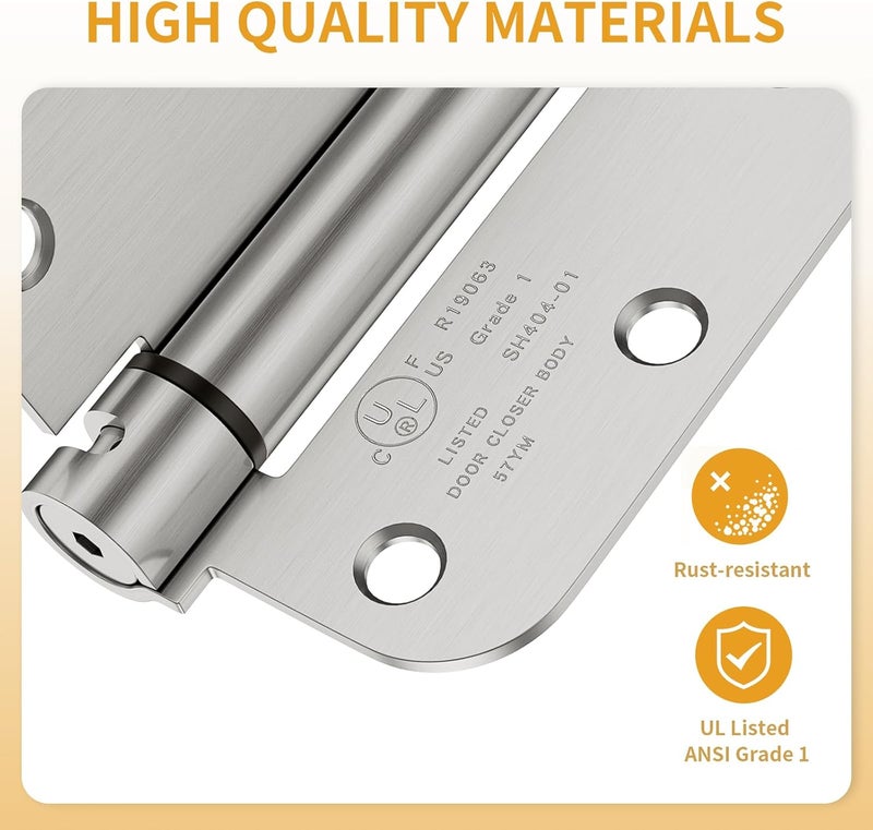 Luxbaro 4 Pack Self Closing Door Hinges, 3.5 Inch Spring Loaded Hinges with 5/8'' Radius Corners, Adjustable Tension for Garage, Front Door, Back Door, for Left and Right Hand Door, UL Listed - Image 3