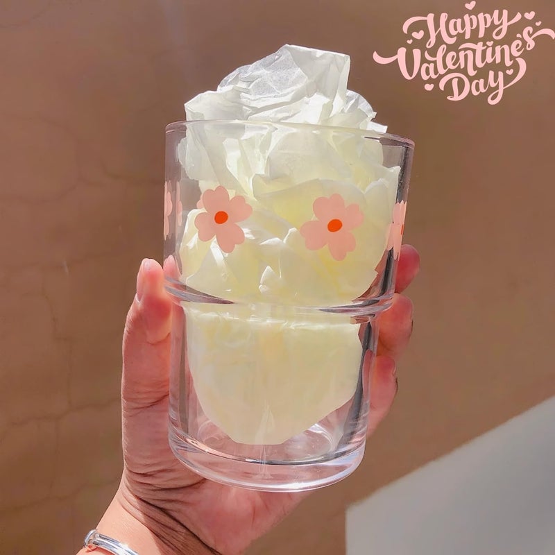 Olvini 13oz Glass Tumbler with Straw and Lid, Reusable Iced Coffee Cup Tumbler, Cute Glass Cups for Water, Matcha, Travel Coffee Mugs (Pink Flower) - Image 3