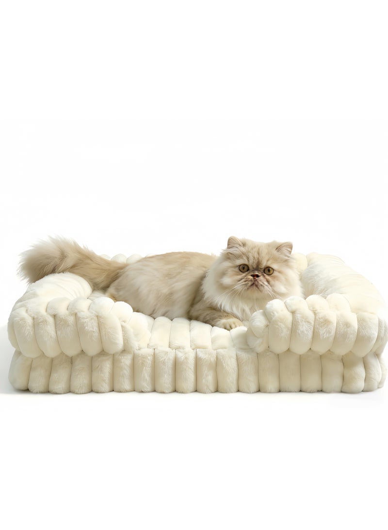 Pet Bed - Orthopedic Dog Beds for Small Dogs - Washable Small Dog Cat Bed with Premium Soft Corduroy Fleece,Comfort Pet Couch Sofa with Washable Removable Cover, Pets Bed with Nonskid Bottom, Cream，60cm - Image 1