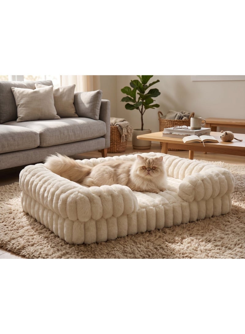 Cat Bed - Orthopedic Pet Beds for Cat and Dog - Washable Cat Bed with Premium Soft Corduroy Fleece,Comfort Pet Couch Sofa with Washable Removable Cover, Pets Bed with Nonskid Bottom, Cream，60cm - Image 2