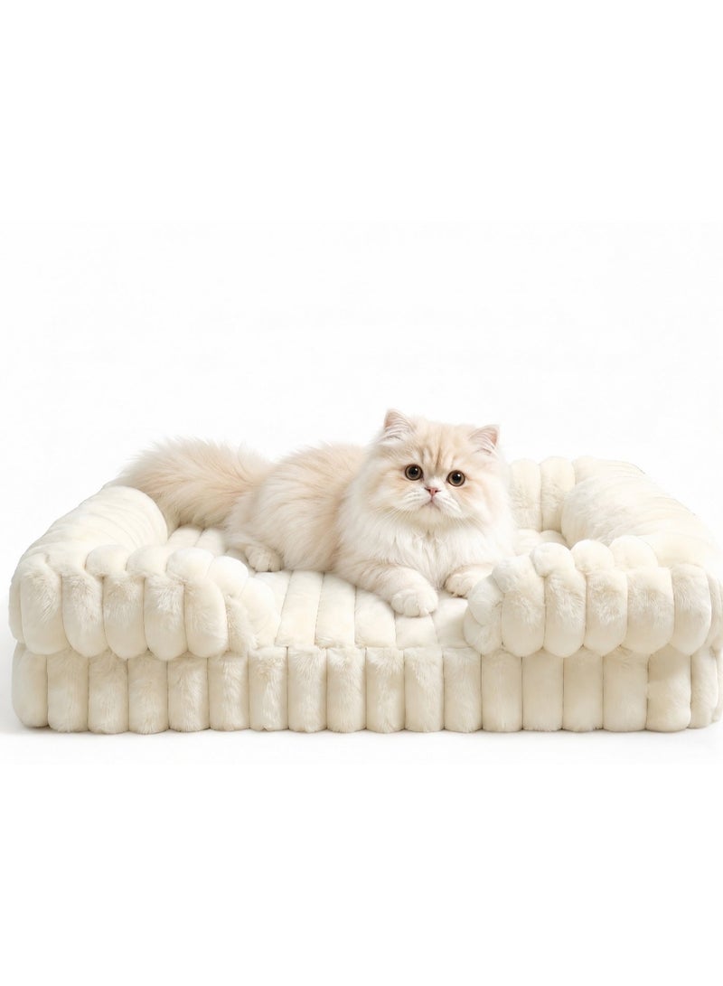 Cat Bed - Orthopedic Pet Beds for Cat and Dog - Washable Cat Bed with Premium Soft Corduroy Fleece,Comfort Pet Couch Sofa with Washable Removable Cover, Pets Bed with Nonskid Bottom, Cream，60cm - Image 1