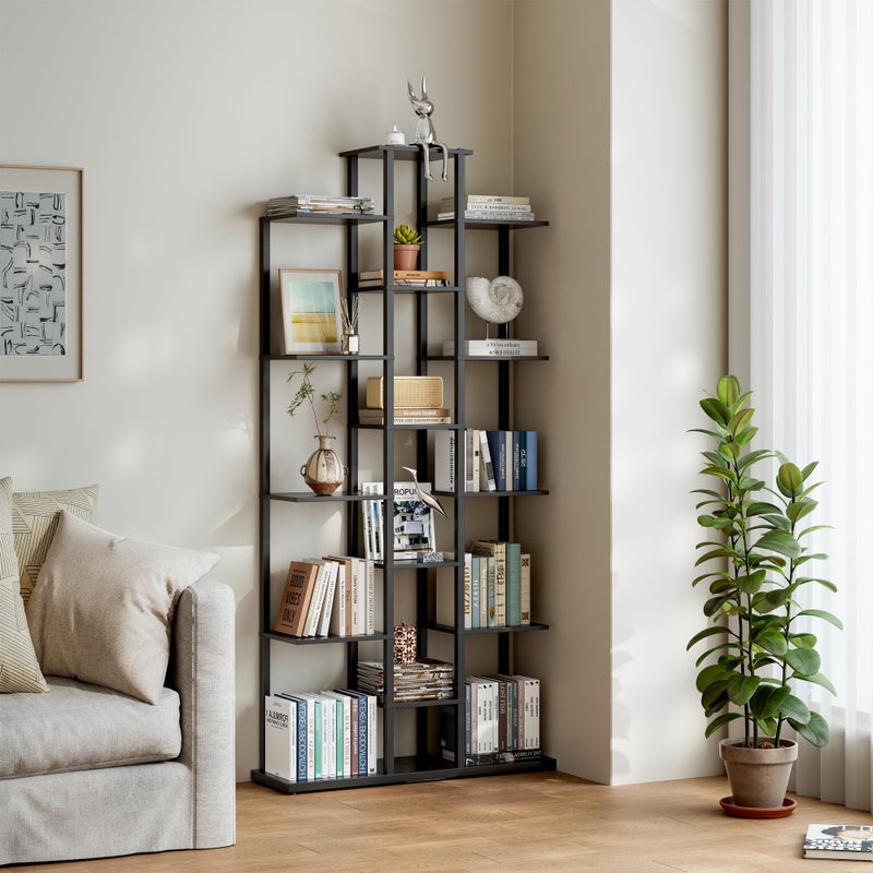 DGSANDGO 5-Tier Small Space Bookshelf,Sturdy Compact Bookcase for Study Room/Bedroom,Easy Assembly Wooden Storage Shelfï¼ˆ7.8â€ D,Blackï¼‰ - Image 1