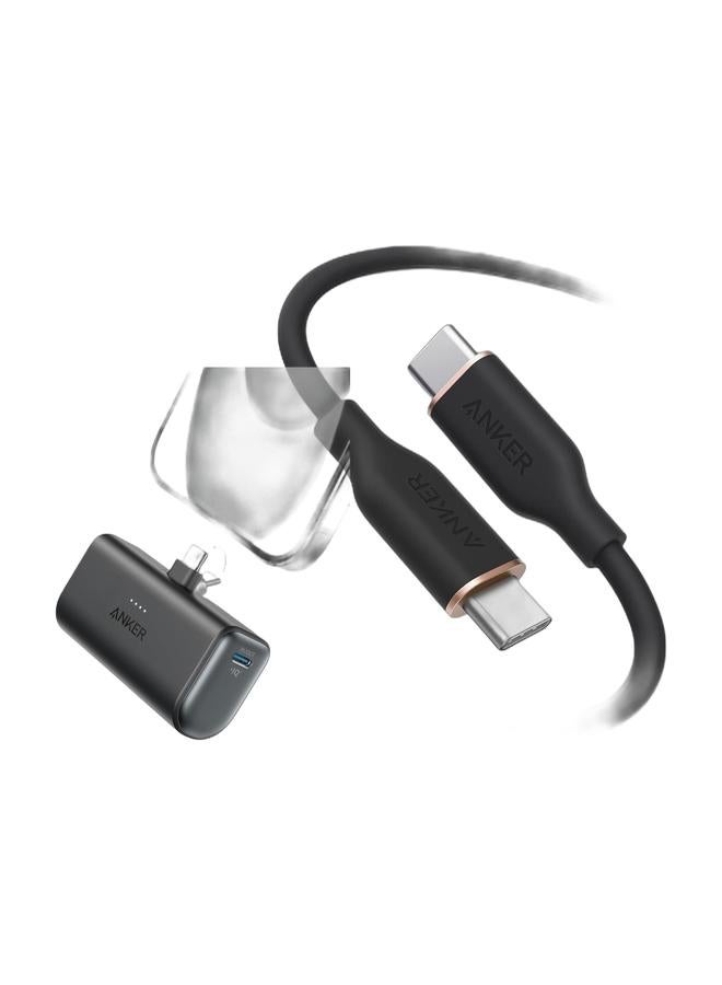 Anker Nano Power Bank, Mini Portable Charger with Built-In Foldable USB-C Connector, 5,000mAh Battery Pack 22.5W, For iPhone 16/15 Series, Samsung, Huawei, iPad, AirPods, Xiaomi, Vivo, Oppo and More & USB C Cable, 240W Type C Flow Cord, Fast Charging for iPhone 16 Series, MacBook Pro 2020, and More (USB 2.0, 6FT) Bundle - Image 1