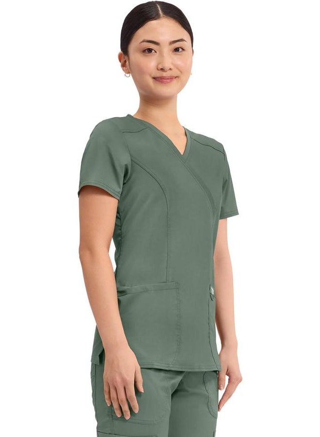 CHEROKEE Workwear Revolution WW610 Women's Mock Wrap Top, Olive, X-Small - Image 4
