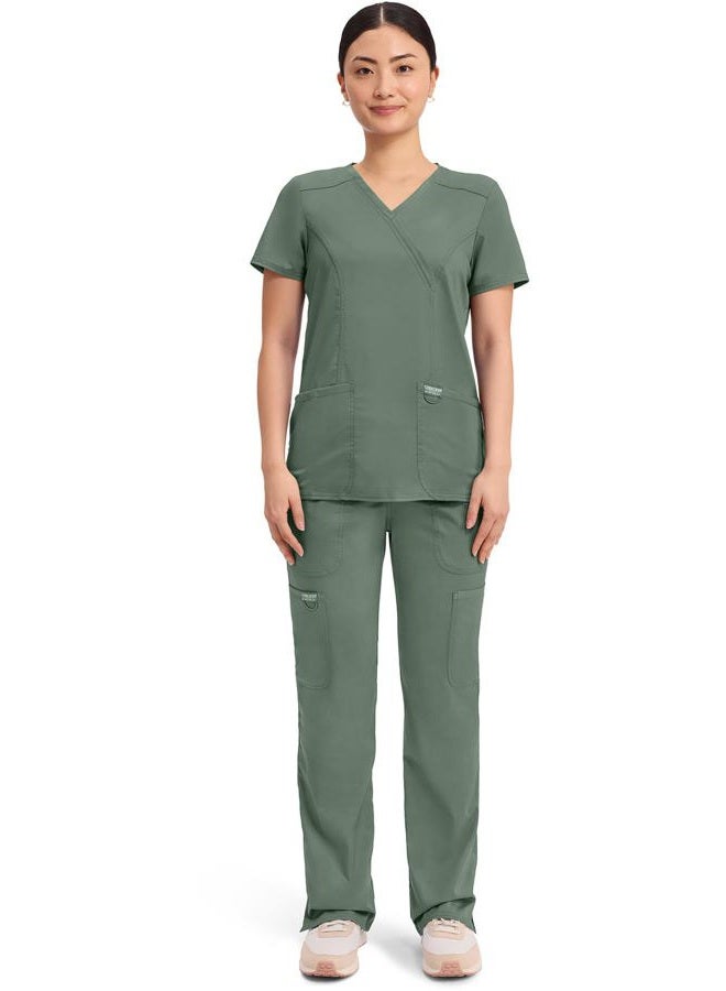 CHEROKEE Workwear Revolution WW610 Women's Mock Wrap Top, Olive, X-Small - Image 5