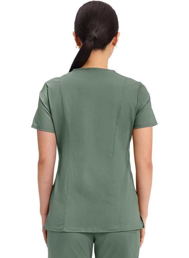 CHEROKEE Workwear Revolution WW610 Women's Mock Wrap Top, Olive, X-Small - Image 3