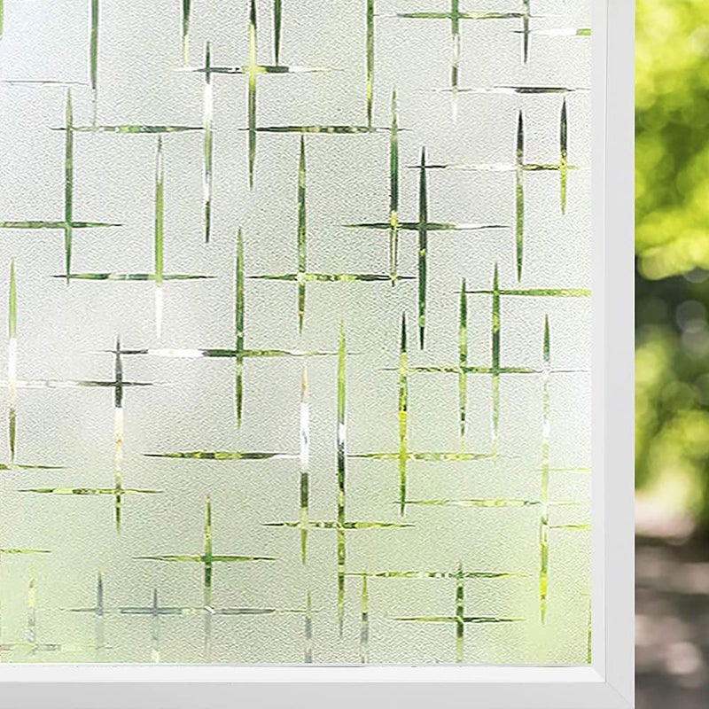 NINETREX Frosted Window Privacy FilmWindow Cling Privacy Film Decorative Glass Static Cling NonAdhesive Vinyl Removable for Home Office Cross Pattern175 x 787Inches