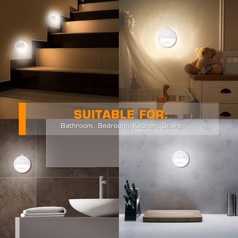 إيفربايت مصباح LED ليلاً مع مستشعر حركة من ، تشغيل وإيقاف تلقائي، ضوء LED أبيض بارد يعمل بالحركة للمطبخ والحمام والسلالم وغرفة النوم - مع 18 بطارية AAA، عبوة من 6 قطع - Image 4
