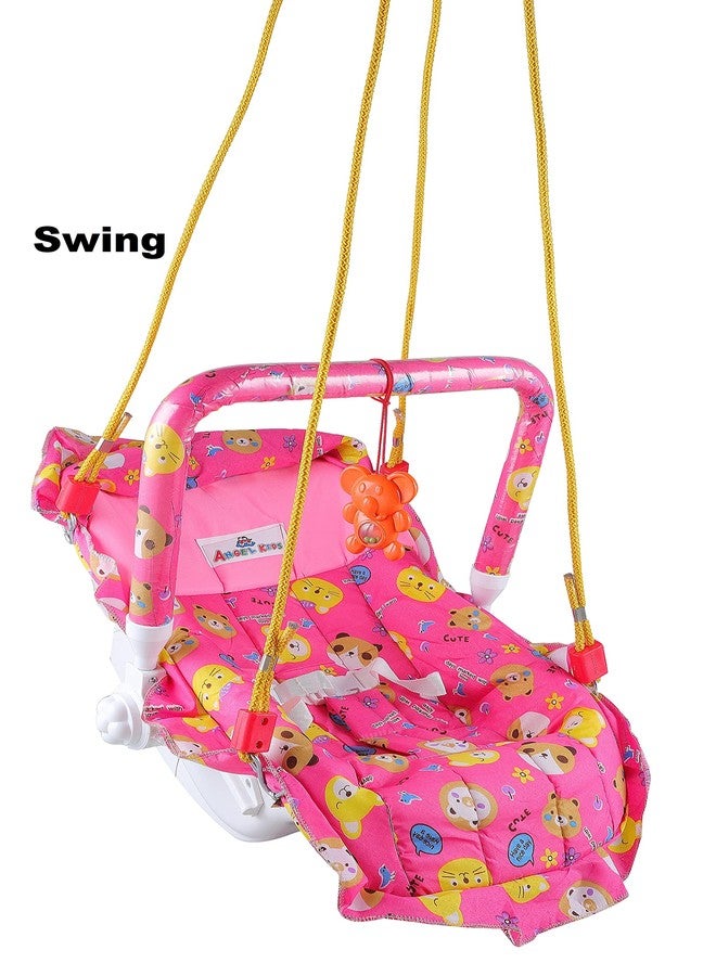 Joyride Multipurpose Adjustable Carry Cot/Bouncer/Rocker with Mosquito Net Bouncer (Pink) ?Plastic & Polyster - Image 5