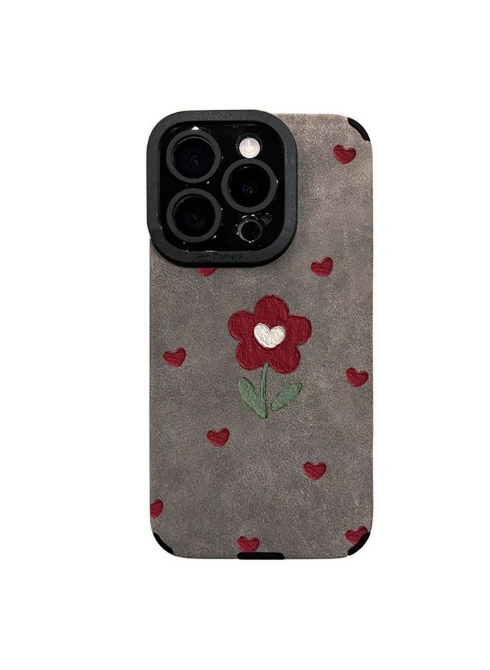 NIBEMINENT Love Red Flower Protective TPU Case Cover For iPhone 16 Plus, Gray