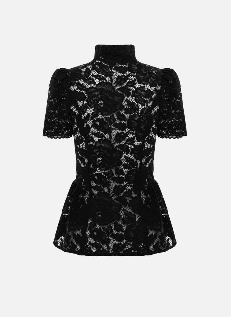Lichi  Fitted guipure blouse with a teardrop neckline and peplum for Women | Best Price UAE