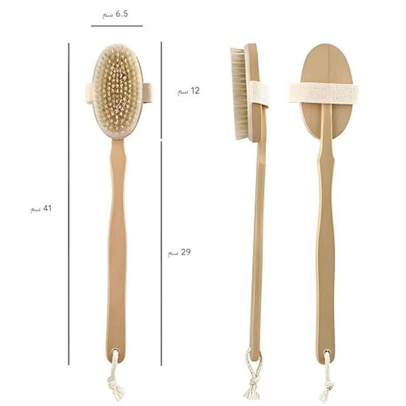 Shower Brush - Durable Long Wooden Handle Body Scrubber with White Sponge for Exfoliating and Cleansing Dry or Wet Skin (2PCS) - Image 4