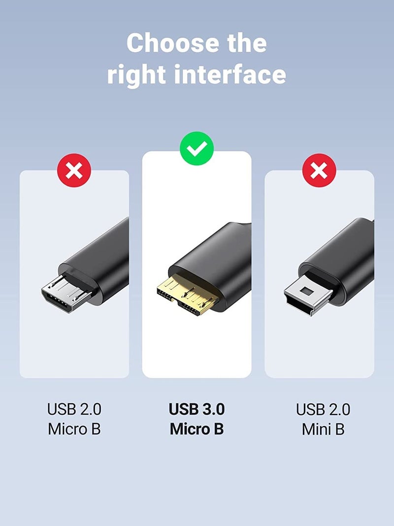 Nishtech كابل USB 3.0 A إلى Micro B عالي السرعة SuperSpeed لأقراص التخزين الخارجية WD/Seagate/Toshiba/Samsung/Hitachi، إلخ (أسود) - Image 2