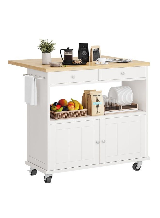 knoworld Rolling Kitchen Island with Folding Drop Leaf Breakfast Bar, 35.4'' W Kitchen Cart with Storage Cabinet and 2 Drawers, Portable Mobile Kitchen Island Table with Towel Rack, Lockable Wheels, White - Image 1