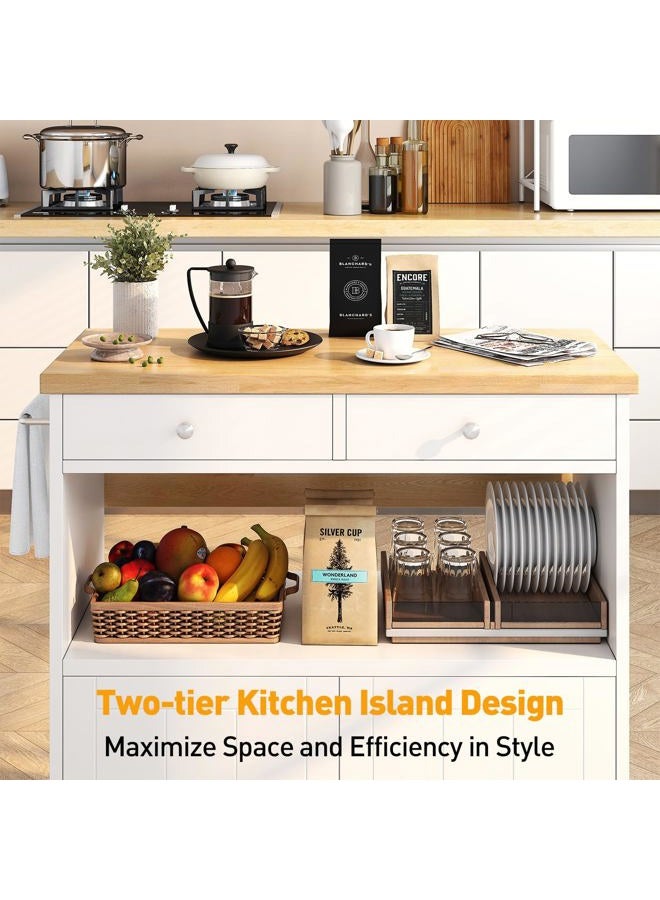 knoworld Rolling Kitchen Island with Folding Drop Leaf Breakfast Bar, 35.4'' W Kitchen Cart with Storage Cabinet and 2 Drawers, Portable Mobile Kitchen Island Table with Towel Rack, Lockable Wheels, White - Image 5
