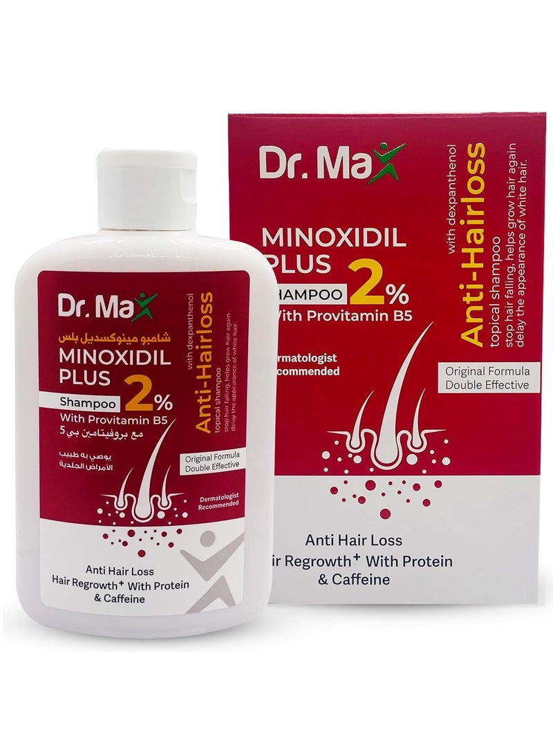 Dr. Max Minoxidil Plus 2% Shampoo With Provitamin B5 Anti Hair Loss, Hair Regrowth With Protein & Caffeine - Image 1