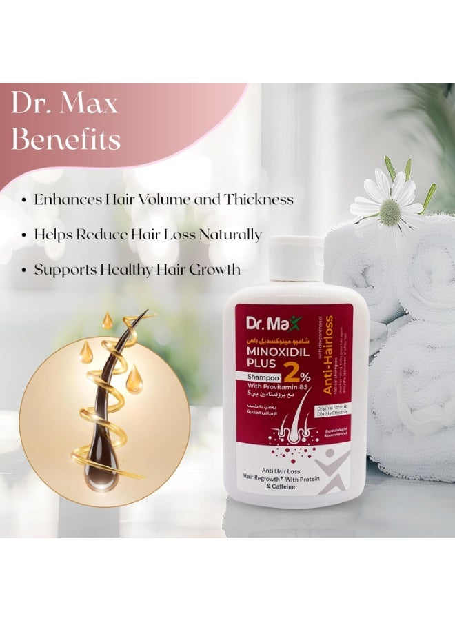 Dr. Max Minoxidil Plus 2% Shampoo With Provitamin B5 Anti Hair Loss, Hair Regrowth With Protein & Caffeine - Image 2