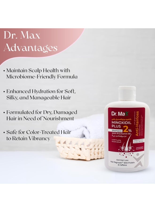 Dr. Max Minoxidil Plus 2% Shampoo With Provitamin B5 Anti Hair Loss, Hair Regrowth With Protein & Caffeine - Image 3