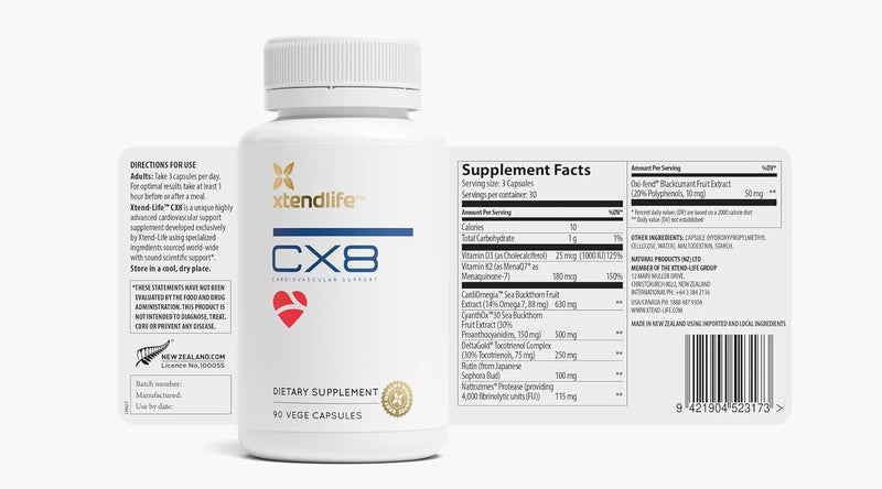 xtendlife مكمل صحة القلب Xtendlife CX8 فيتامين K2 MK7 فيتامين D3 توكوتريينولز و البحر النبق لصحة القلب والأوعية الدموية 30 يومًا - Image 4