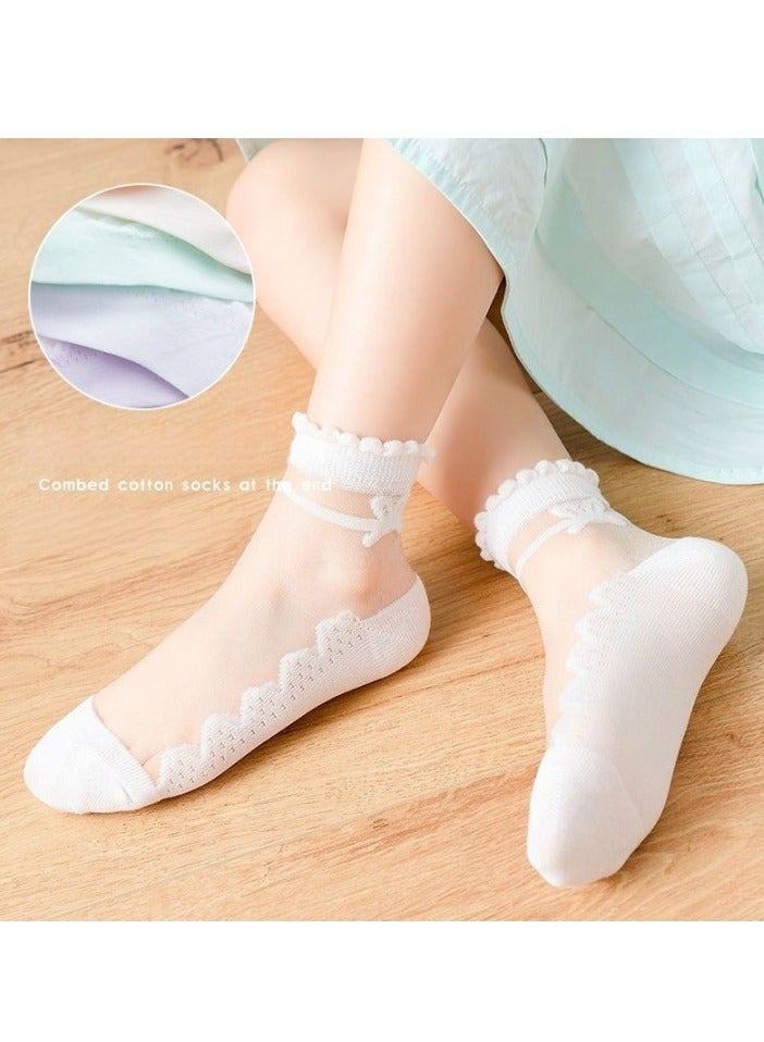 Taiahiro 5 pairs of lightweight and breathable crystal princess socks for girls aged 3-5  - Image 4