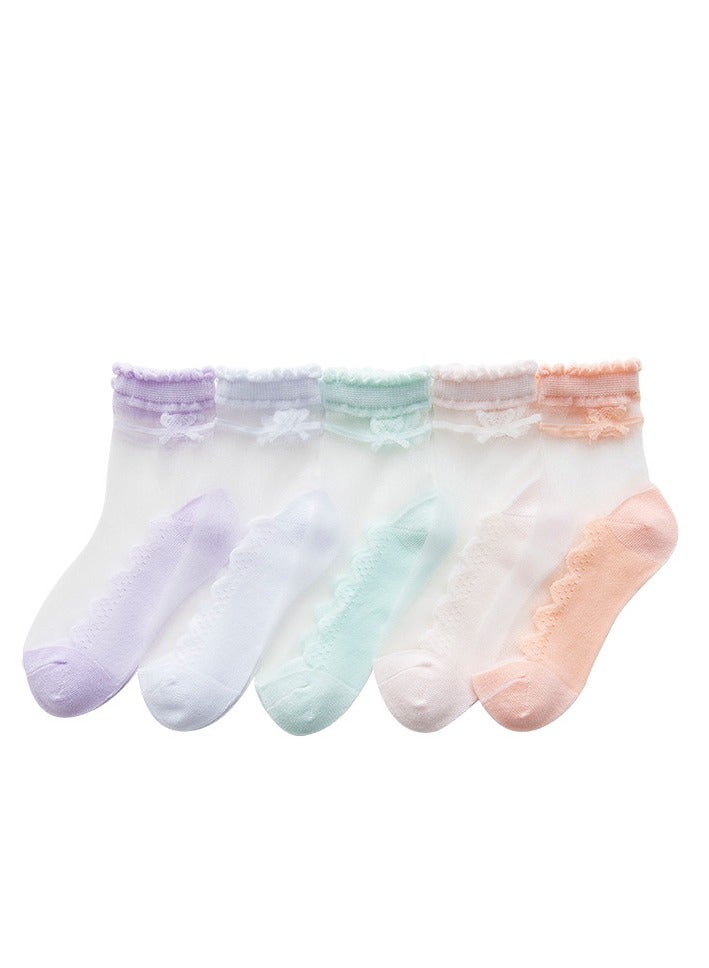 Taiahiro 5 pairs of lightweight and breathable crystal princess socks for girls aged 3-5  - Image 1