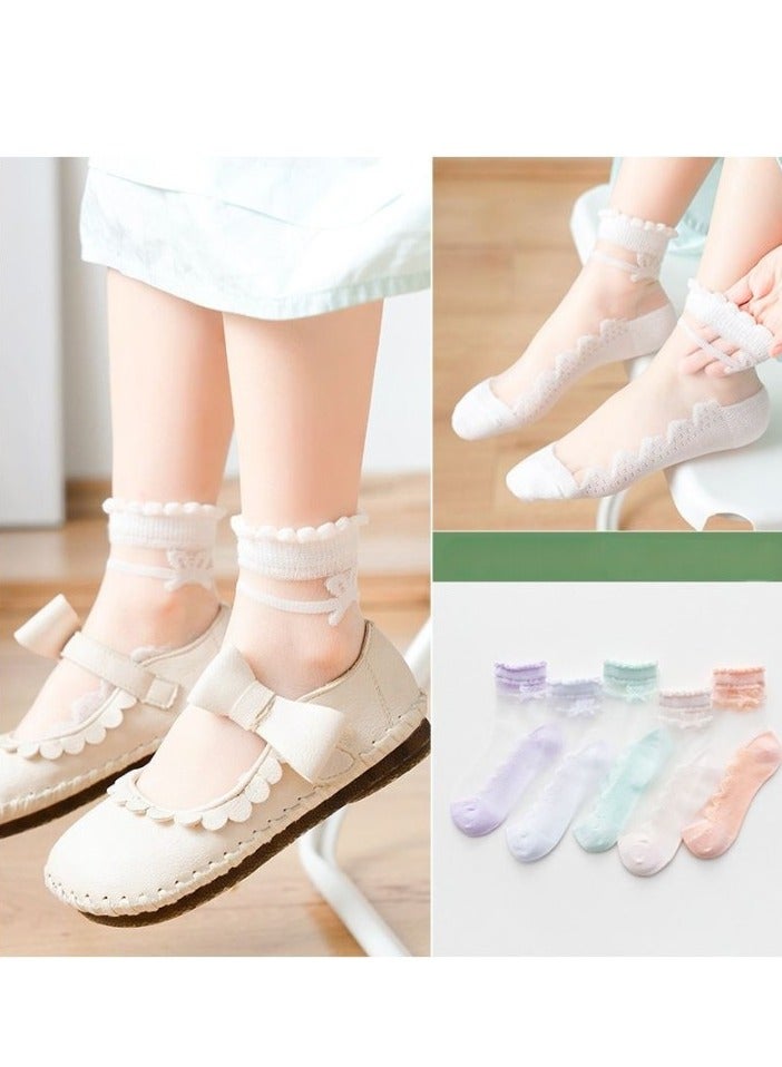 Taiahiro 5 pairs of lightweight and breathable crystal princess socks for girls aged 3-5  - Image 2