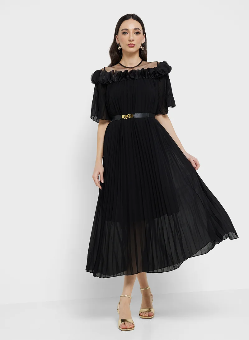 ELLA Pleated Chiffon Dress