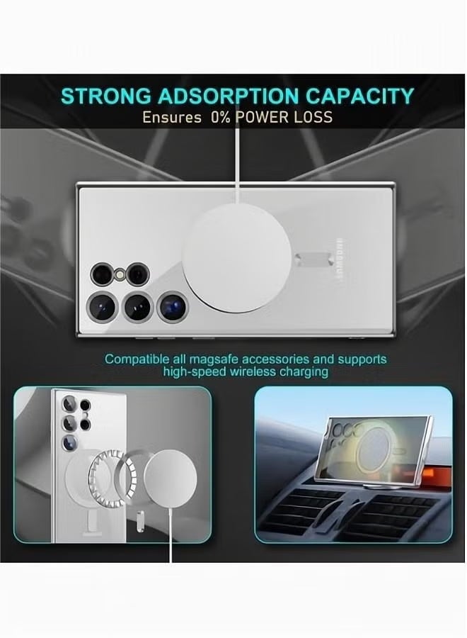 Case Cover Silver for Samsung Galaxy S24 Ultra with Support Magsafe Charger Charging Thin Shockproof Full Protection Plating Anti-Scratch Slim Thin Case Cover - Image 2