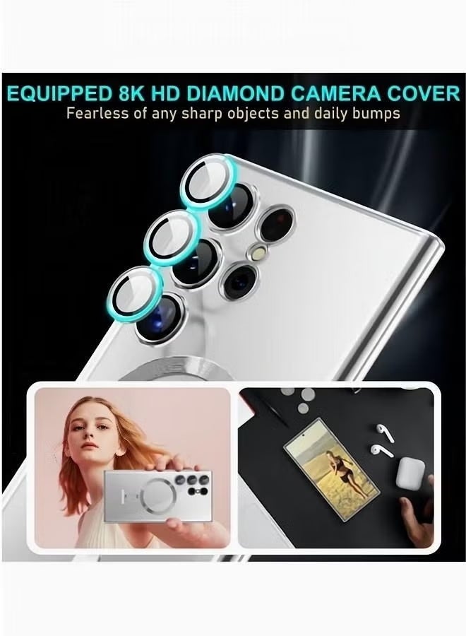 Case Cover Silver for Samsung Galaxy S24 Ultra with Support Magsafe Charger Charging Thin Shockproof Full Protection Plating Anti-Scratch Slim Thin Case Cover - Image 3