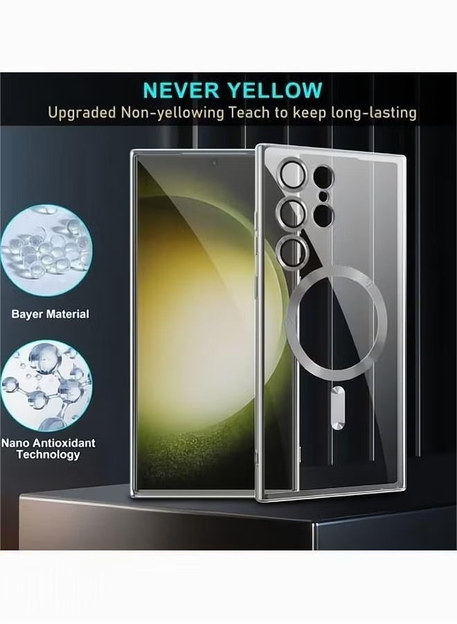 Case Cover Silver for Samsung Galaxy S24 Ultra with Support Magsafe Charger Charging Thin Shockproof Full Protection Plating Anti-Scratch Slim Thin Case Cover - Image 4