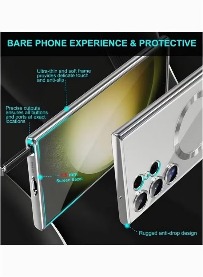 Case Cover Silver for Samsung Galaxy S24 Ultra with Support Magsafe Charger Charging Thin Shockproof Full Protection Plating Anti-Scratch Slim Thin Case Cover - Image 5