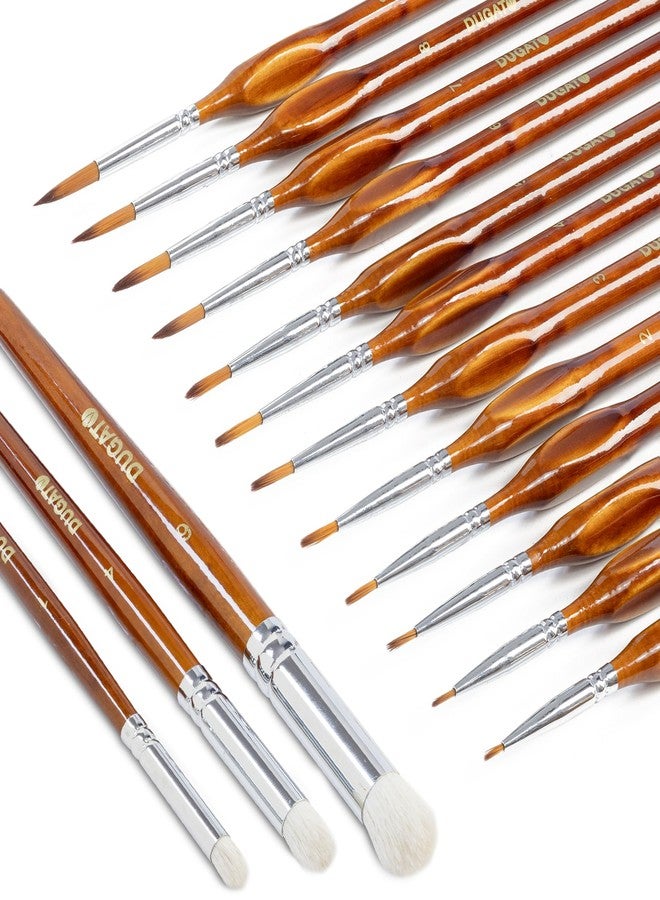 DUGATO 15pc Miniature & Dry Brush Paint Set - Fine Detail Premium Nylon Bristle & Goat Hair Brushes for Warhammer 40k, DND, Model Painting - Acrylic, Oil, Watercolor (Brown) - Image 1