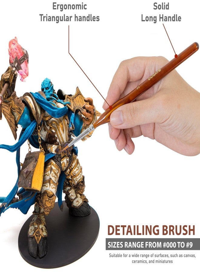DUGATO 15pc Miniature & Dry Brush Paint Set - Fine Detail Premium Nylon Bristle & Goat Hair Brushes for Warhammer 40k, DND, Model Painting - Acrylic, Oil, Watercolor (Brown) - Image 3