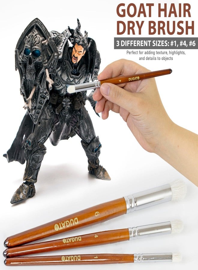 DUGATO 15pc Miniature & Dry Brush Paint Set - Fine Detail Premium Nylon Bristle & Goat Hair Brushes for Warhammer 40k, DND, Model Painting - Acrylic, Oil, Watercolor (Brown) - Image 4