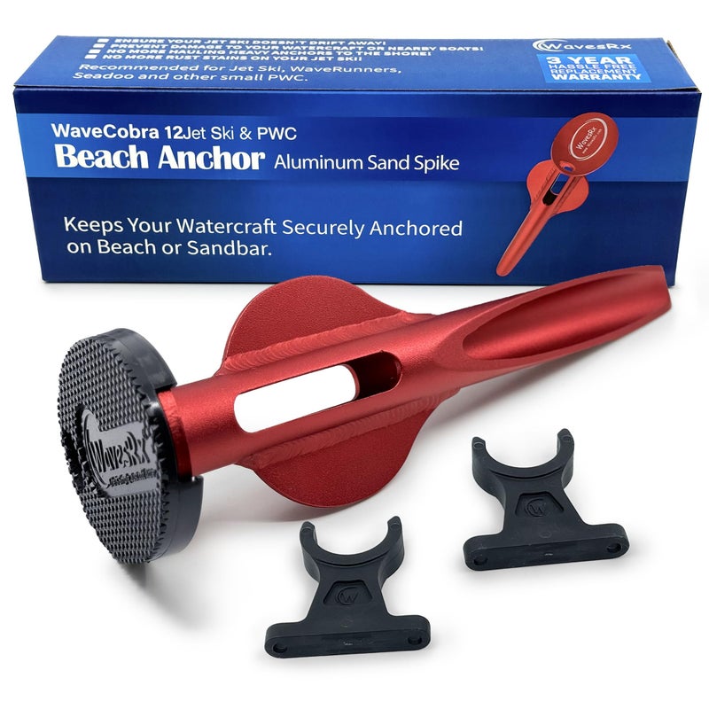 WAVESRX 12" Aluminum Sand Spike Beach Anchor - WaveCobra | Keeps Your Watercraft Securely Anchored Near Shore, Sandbar or in Shallow Water | Ultra Light Patent Pending Design for Jet Ski & Small PWC - Image 1