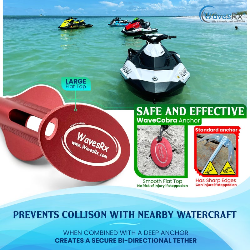 WAVESRX 12" Aluminum Sand Spike Beach Anchor - WaveCobra | Keeps Your Watercraft Securely Anchored Near Shore, Sandbar or in Shallow Water | Ultra Light Patent Pending Design for Jet Ski & Small PWC - Image 3