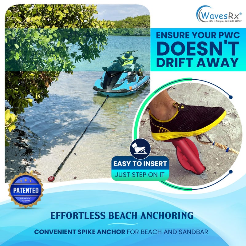 WAVESRX 12" Aluminum Sand Spike Beach Anchor - WaveCobra | Keeps Your Watercraft Securely Anchored Near Shore, Sandbar or in Shallow Water | Ultra Light Patent Pending Design for Jet Ski & Small PWC - Image 2