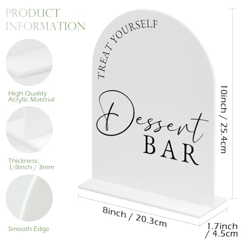 JINMURY Acrylic Dessert Bar Sign- 8x10 White Arch Acrylic Table Top Sign and Base,1/8" Thick | Dessert Bar Signs for Wedding & Party (White, 8x10 Inch) - Image 2